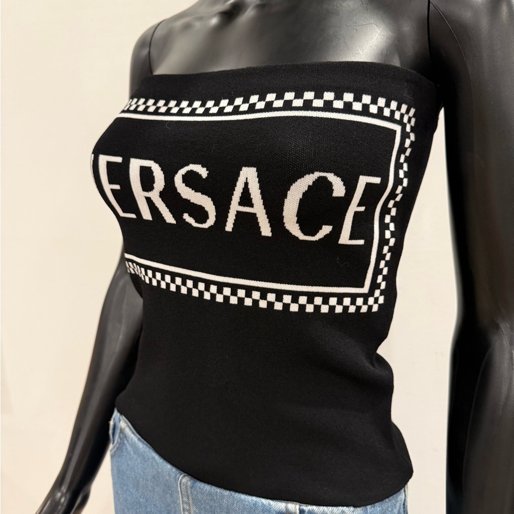 Versace Runway Logo Strapless Tube Top Black Size 40 / Small Never Worn